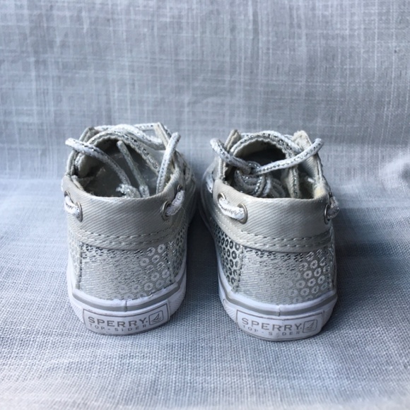 SPERRY TOP-SIDER BAHAMA CRIB SILVER SEQUIN BOAT SHOE BABY GIRLS SIZE 1 - Picture 7 of 12